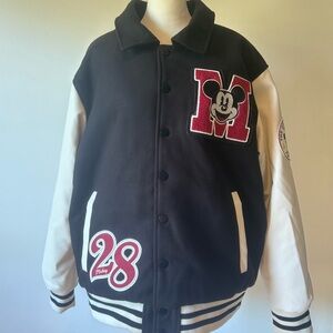 NEW Disney Mickey Varsity Jacket Black and White Striped Unisex Adult L